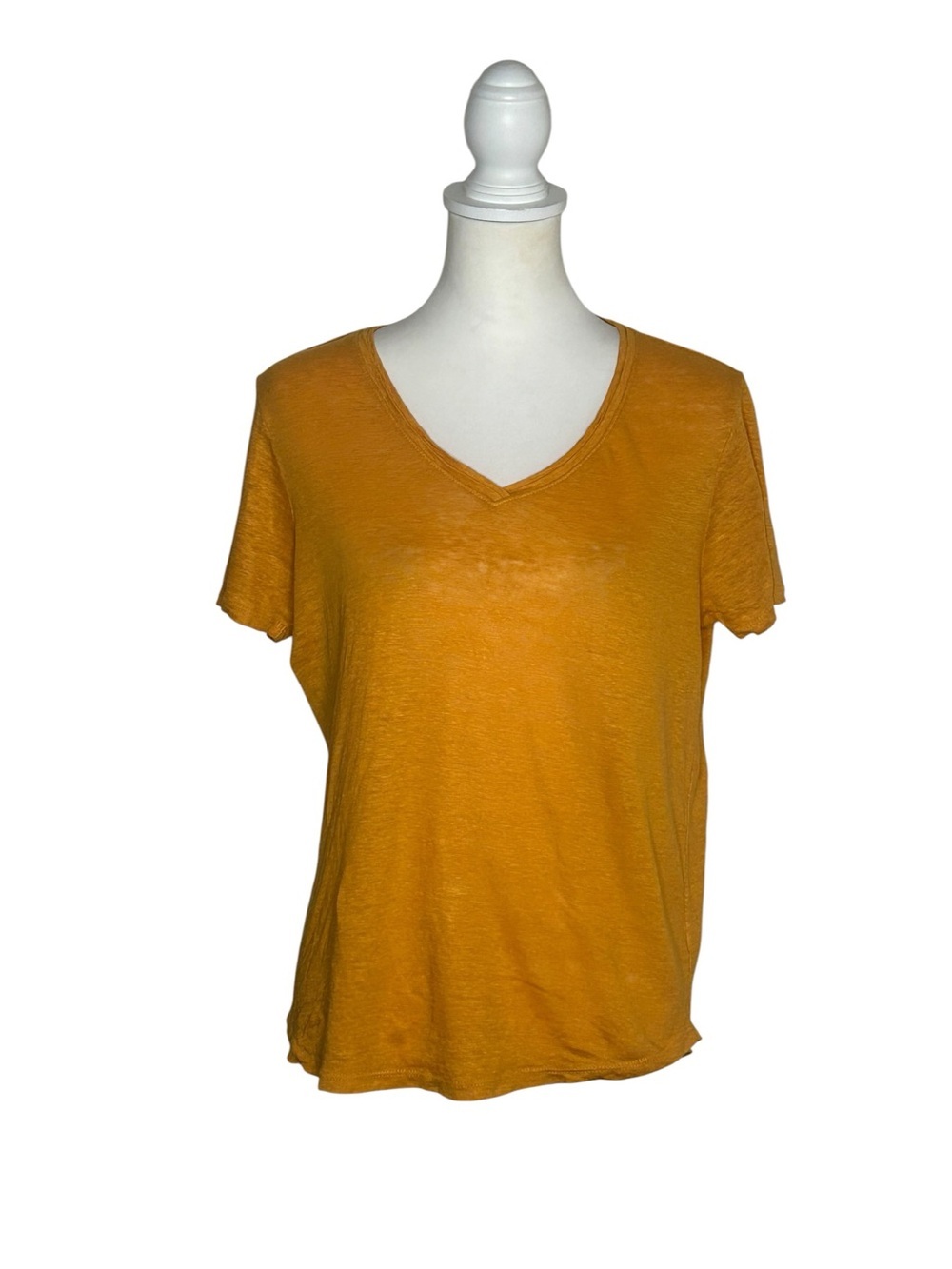 Joie Women's 100% Linen V-Neck Short Sleeve Tee Mustard EUC Sz M Casual Chic